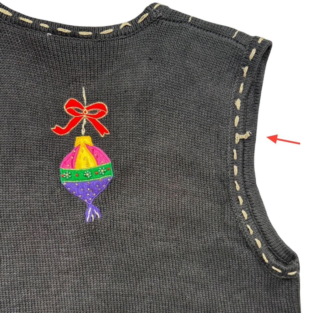 Vintage Bobby Brooks Christmas Sweater Vest Womens L Beaded 90s - Picture 8 of 8